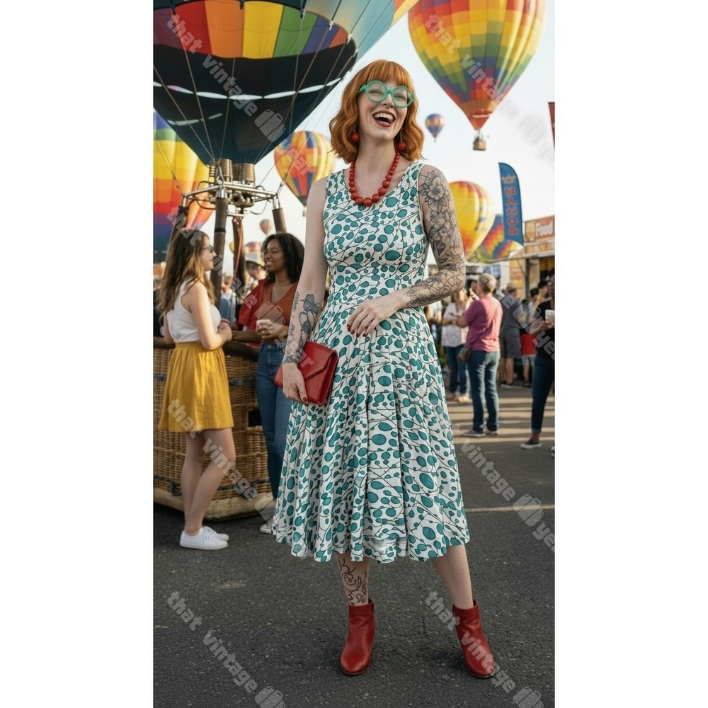 Effie's Heart MODCLOTH Retro Pin Up Bubble Dots Flare Dress, Small